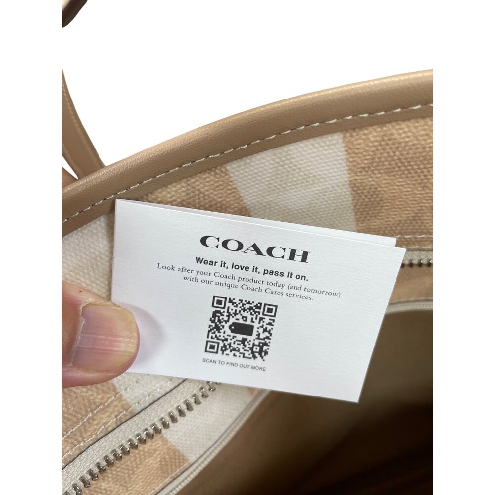 Coach sig city womans large beige striped canvas leather tote bag NWT SKU 9120 - Picture 14 of 16